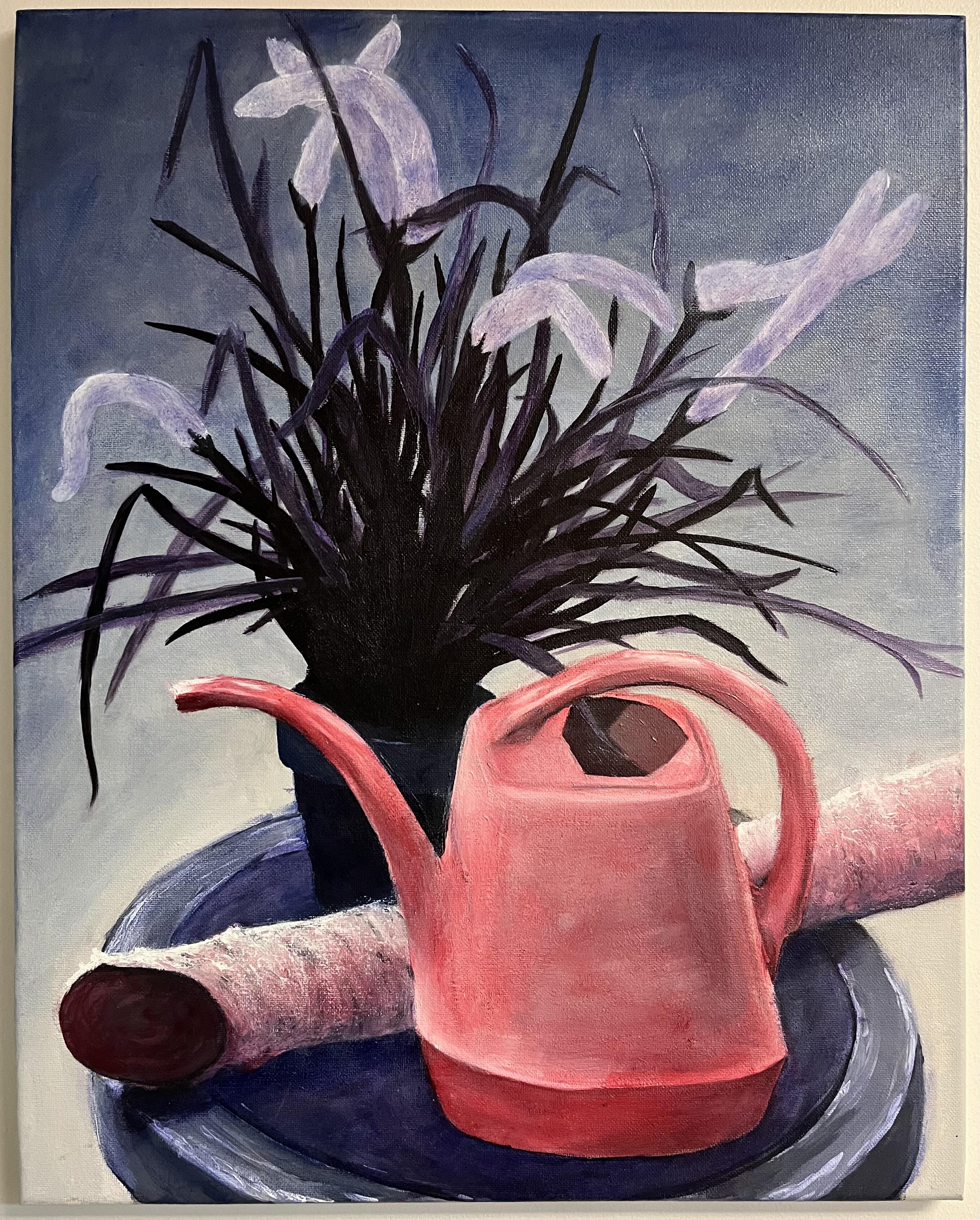 painting of a watering can and plant